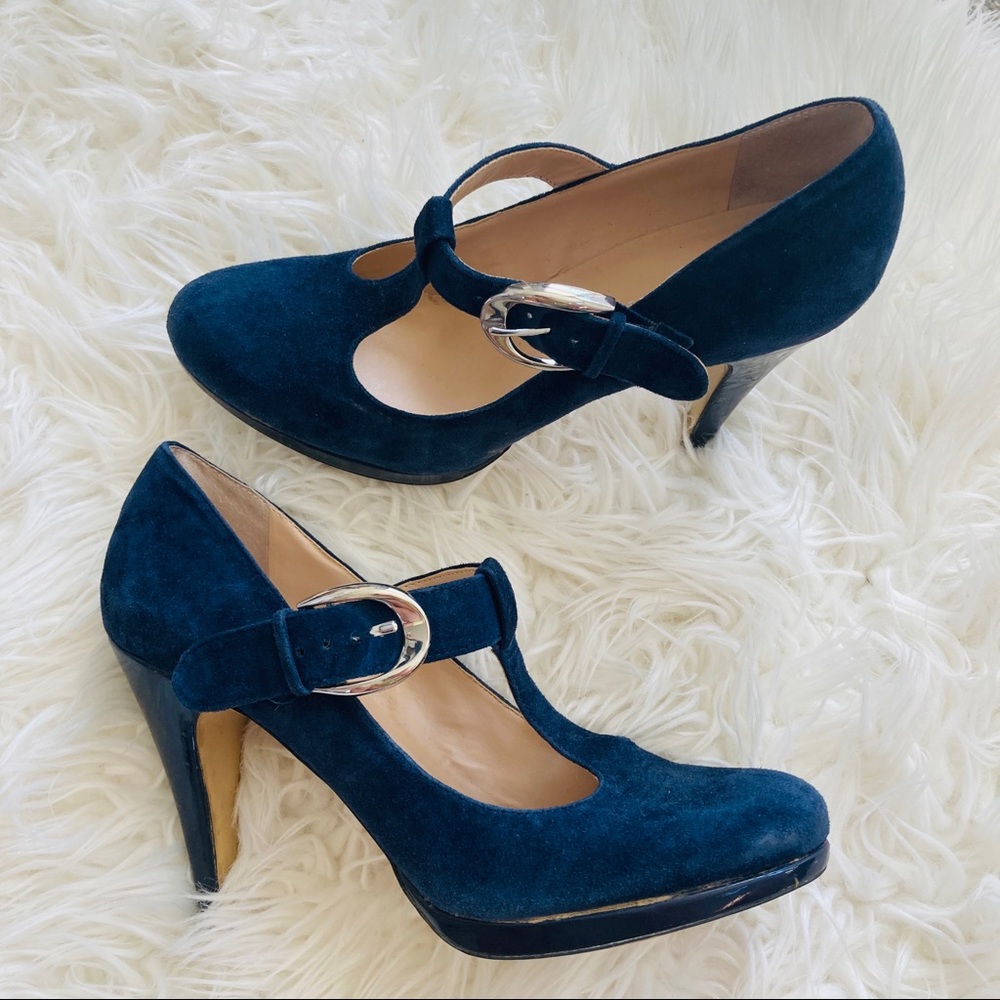 Franco Sarto | Blue Suede T-Strap Heels